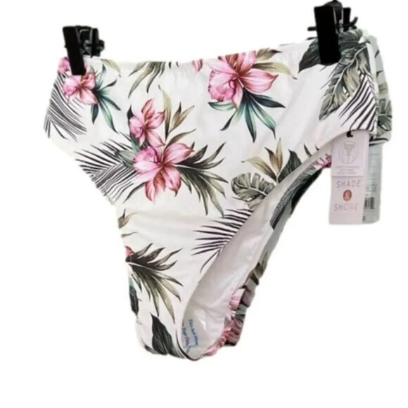 Shade & Shore High Waist White Cheeky Bikini Bottom Small - Picture 1 of 5